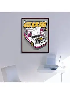 Постер Honda Civic 6 anime, JDM 50X40