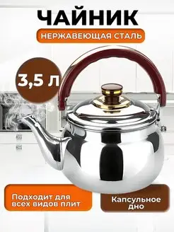 Чайник для плиты большой из нержавеющей стали 3,5л