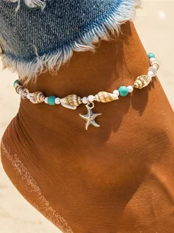 Браслет на ногу женский на цепочке с шармами анклет ракушки