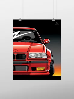 Постер 50x40 см, BMW, e36, M3 Sport, Drift