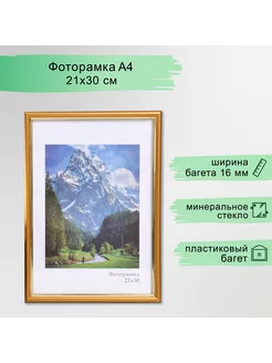 Фоторамка пластик "Гамма" 21х30 см, матовое золото