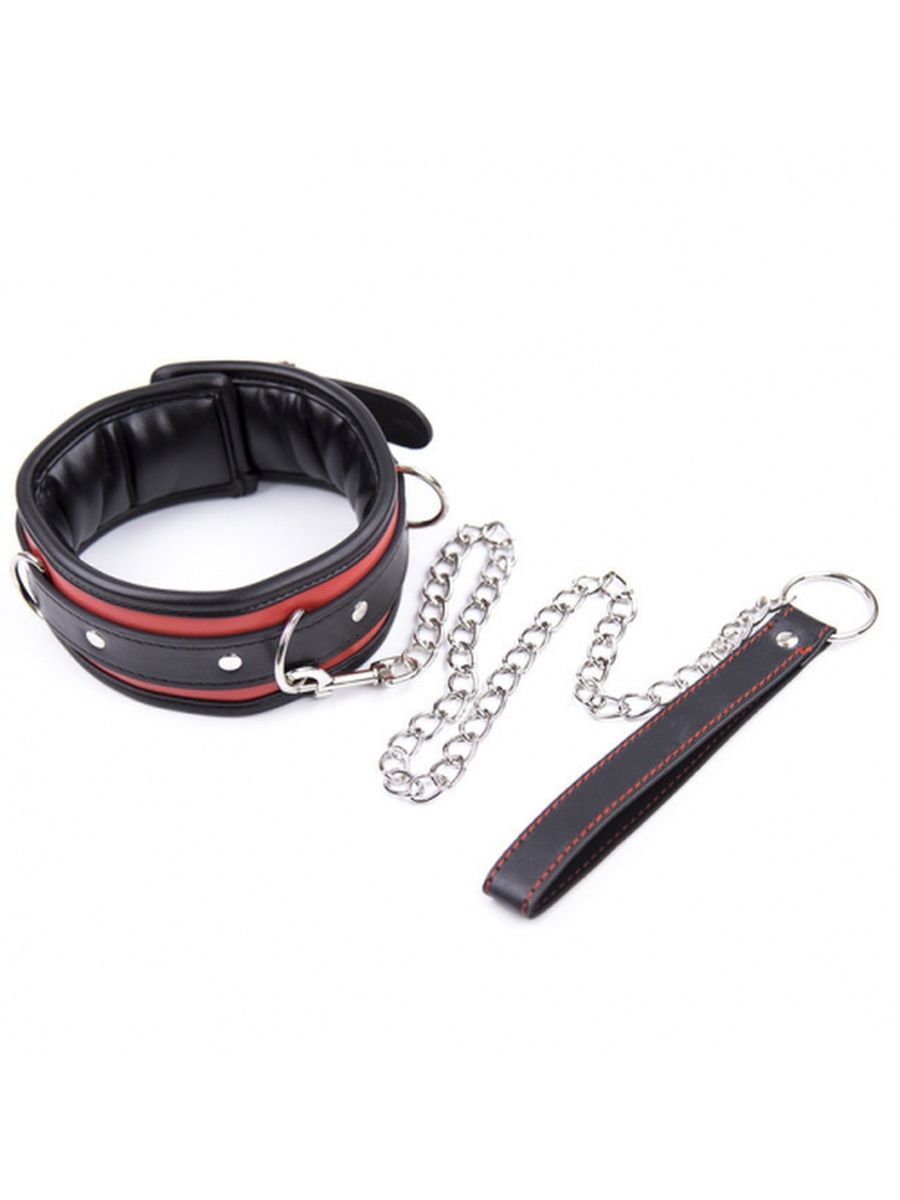 Bdsm red & black leather collar