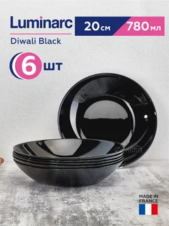 Тарелки для супа Diwali Black глубокие 20 см, 6 шт