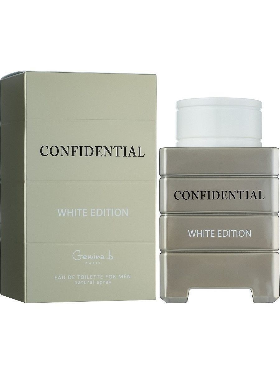 White edition отзывы. Туалетная вода Confidential Gemina. Confidential Парфюм Гепарлис. Туалетная вода Gemina b. Confidential. Парфюм белый флакон квадратный.