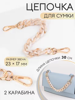 Ручка для сумки цепочка с карабинам, 23 х 17мм, 30см, 1шт