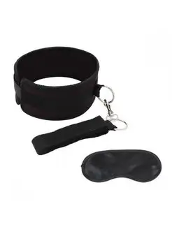 Черный ошейник с длинным поводком Collar and Leash Set