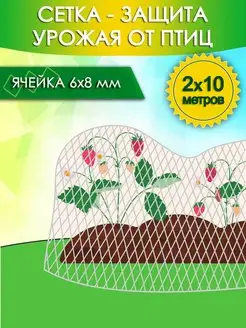 Сетка от птиц для защиты урожая 2х10 метров, ячейки 6х8 мм