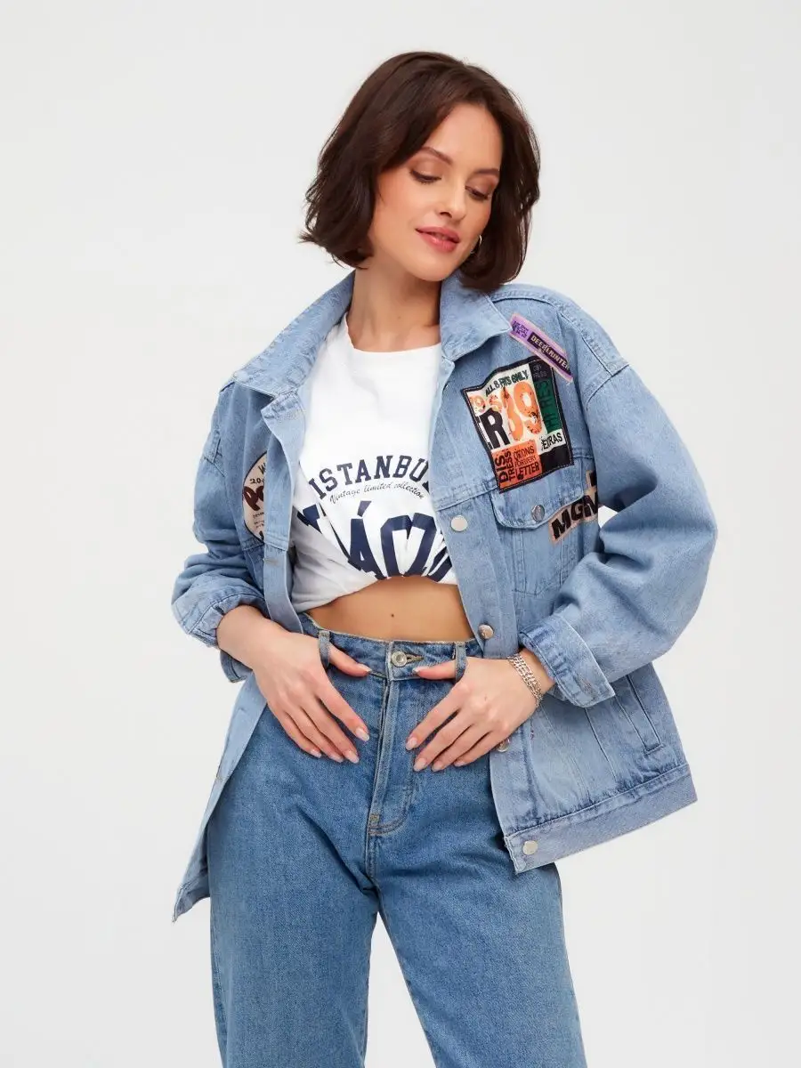 Джинсовая куртка джинсовка женская оверсайз с принтом Alineroom 158186915купить за 1 868 ₽ в интернет-магазине Wildberries