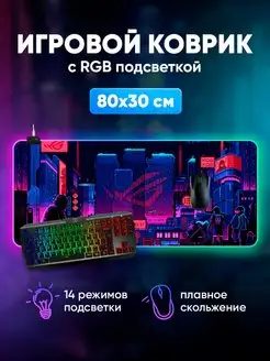 Игровой коврик для мышки большой аниме с подсветкой на стол