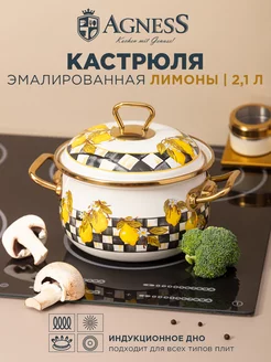 Кастрюля эмалированная с крышкой Лимоны 2,1 л 16 см